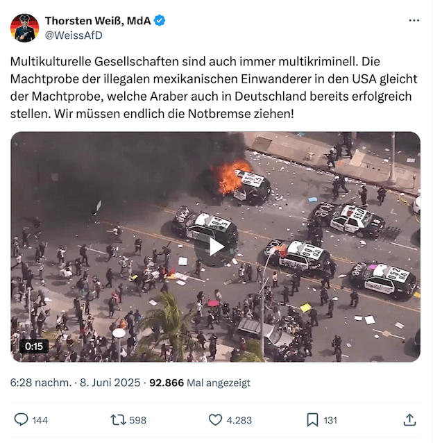 Ein X-Beitrag mit der Behauptung und dem Video