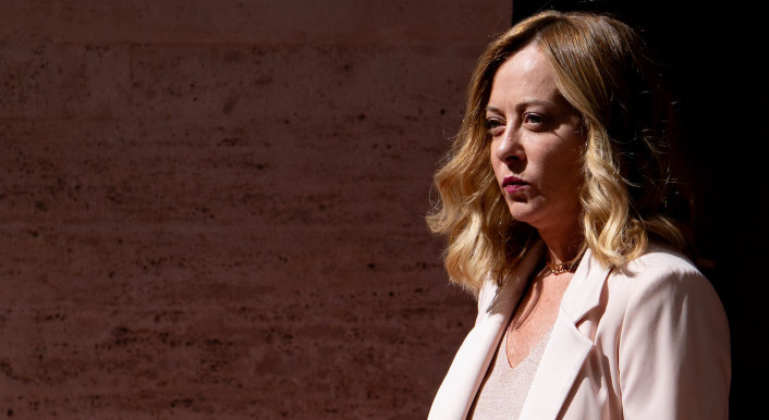 Die italienische Ministerpräsidentin Giorgia Meloni im Palazzo Chigi in Rom, Italien, am 6. Juni 2025