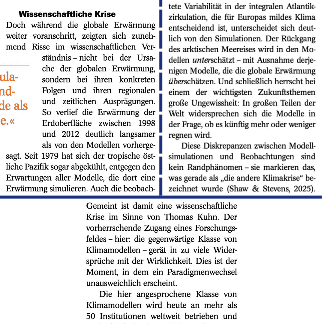 Auszug Artikel über „Wissenschaft und Widersprüche“ von Klimaforscher Jochen Marotzke
