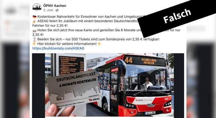 Collage der Fake-Verlosung auf Facebook für ein Verkehrsticket in Aachen