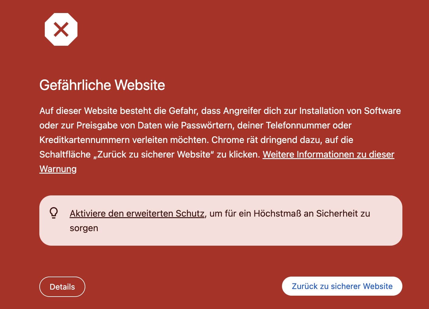 Warnung vor Phishing im Chrome-Browser
