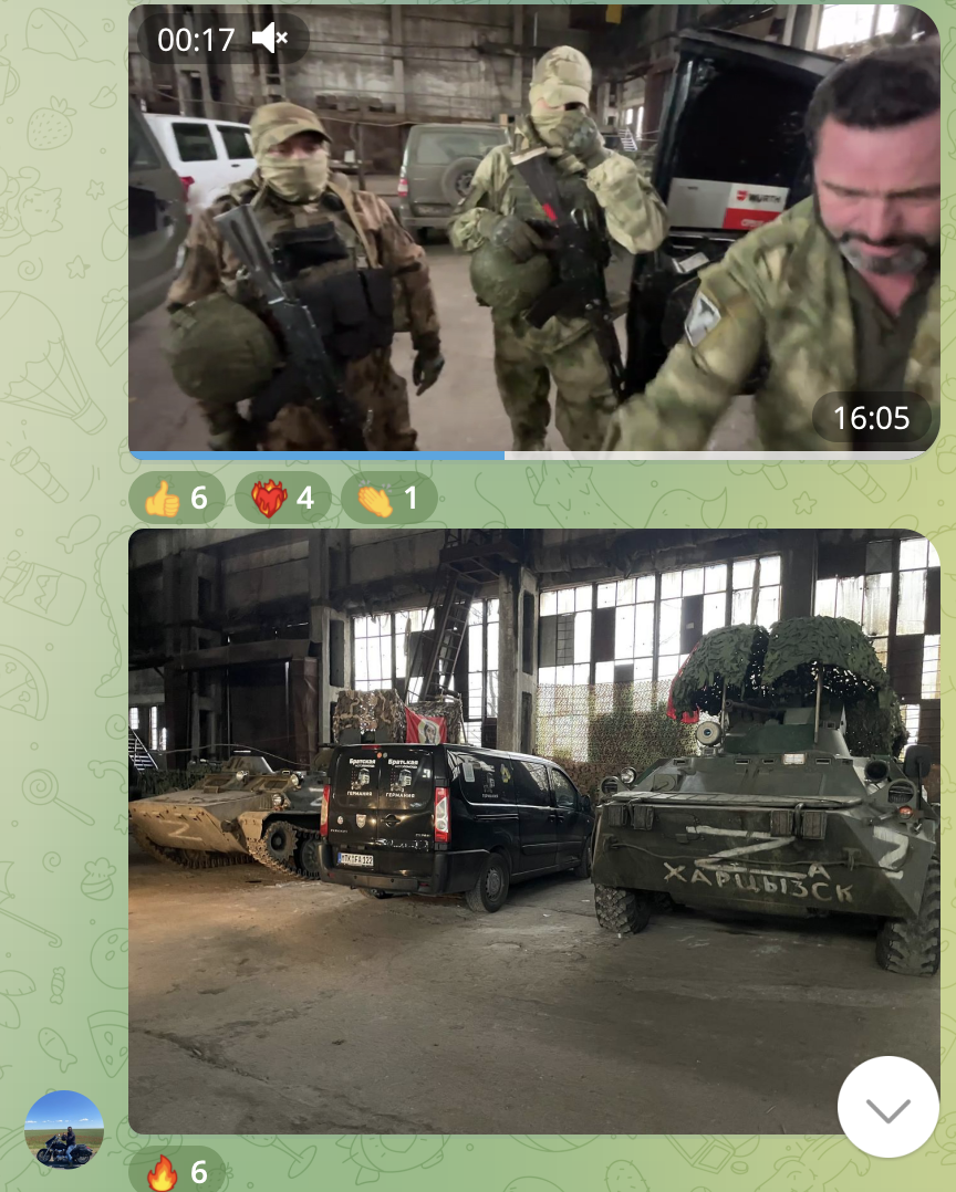 Im November 2023 meldet sich Nikolai Fast von einem Militärstützpunkt. (Screenshot / Telegram-Gruppe Братская Мотопомощь из Германии.) 