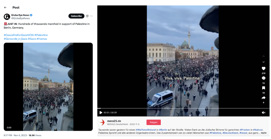 Zwei Aufnahmen des Pro-Palästina-Protests aus November 2023