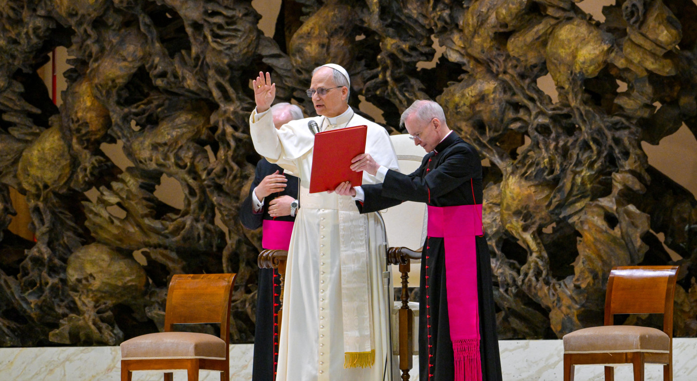 Roma, Aula Paolo Sesto Prima Udienza Ai Media Di Papa Leone XIV Robert Francis Prevost