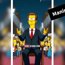 Ein Screenshot aus einem Tiktokvideo, in dem behauptet wird, die Simpsons hätten den Tod von Charlie Kirk vorhergesagt. Das Bild ist manipuliert.