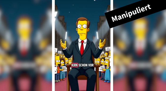 Ein Screenshot aus einem Tiktokvideo, in dem behauptet wird, die Simpsons hätten den Tod von Charlie Kirk vorhergesagt. Das Bild ist manipuliert.