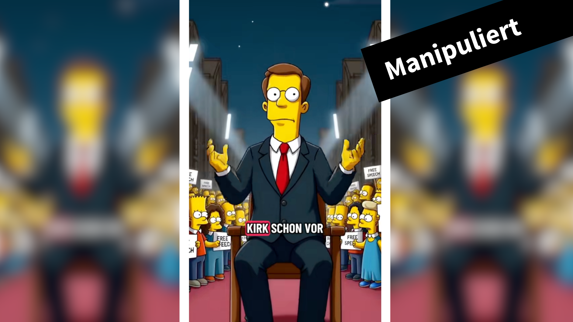 Ein Screenshot aus einem Tiktokvideo, in dem behauptet wird, die Simpsons hätten den Tod von Charlie Kirk vorhergesagt. Das Bild ist manipuliert.