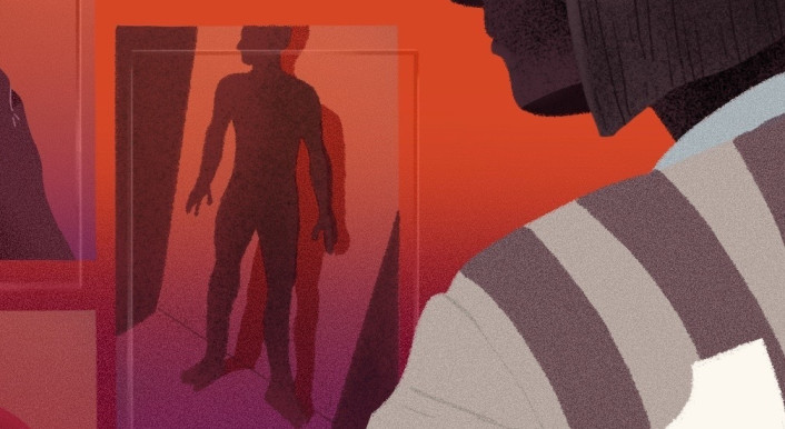 Illustration einer Fußballspielerin vor roten Hintergrund.
