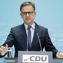 CDU-Generalsekretär Carsten Linnemann bei einer Pressekonferenz im Konrad-Adenauer-Haus