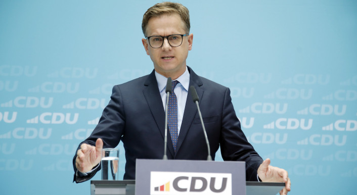 CDU-Generalsekretär Carsten Linnemann bei einer Pressekonferenz im Konrad-Adenauer-Haus