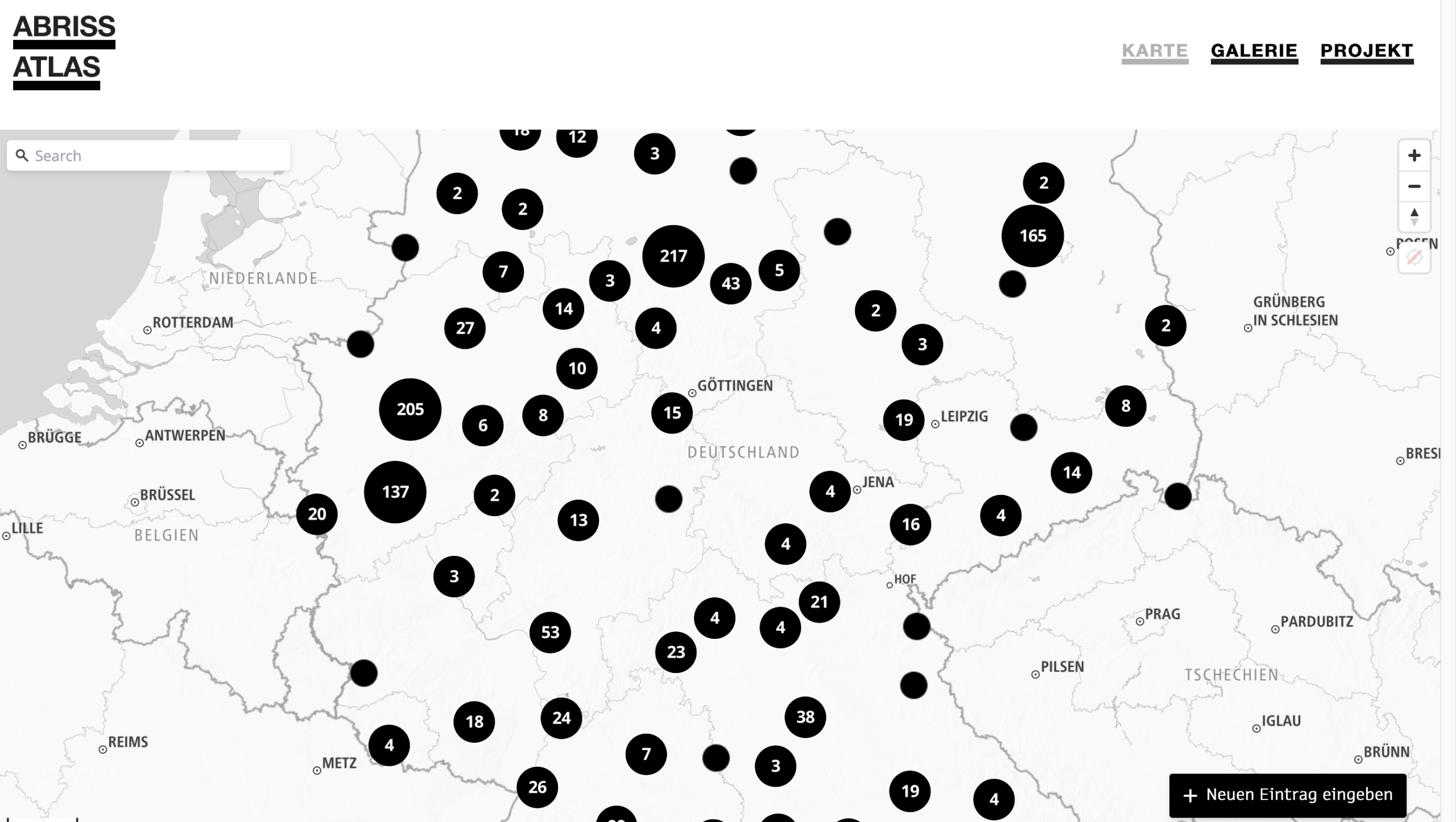 Screenshot zeigt die Karte des Abriss Atlas