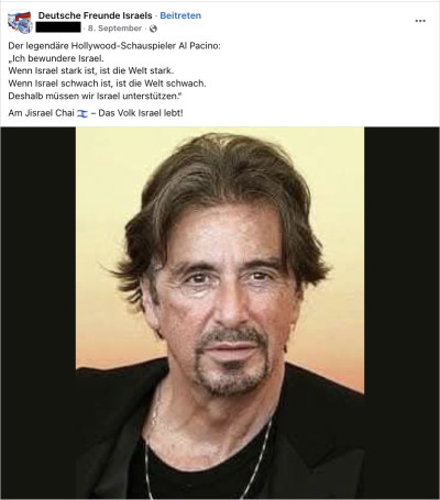 Erfundenes Zitat wird mit Bild von Al Pacino auf Facebook geteilt