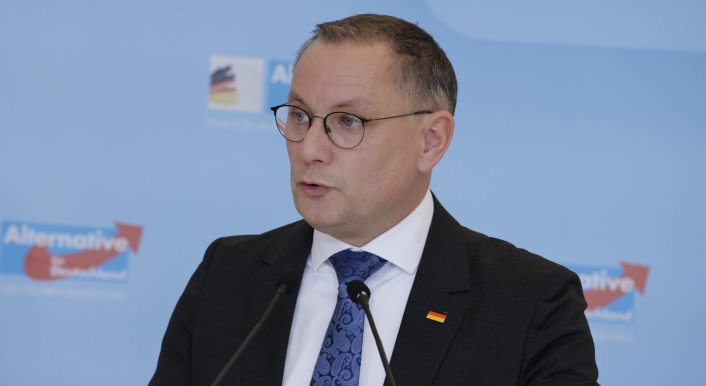 Tino Chrupalla, AfD Co-Vorsitzender, im Oktober 2025 bei einer Pressekonferenz