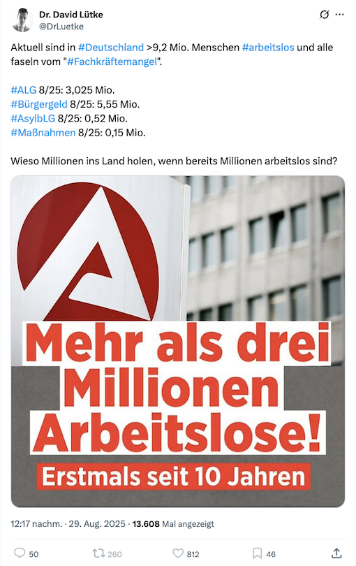 Der X-Beitrag mit der falschen Rechnung zur Arbeitslosenzahl