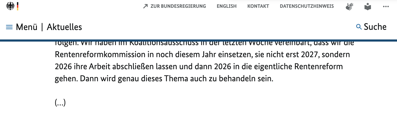 Screenshot aus der Rede-Mitschrift auf der Webseite der Bundesregierung.