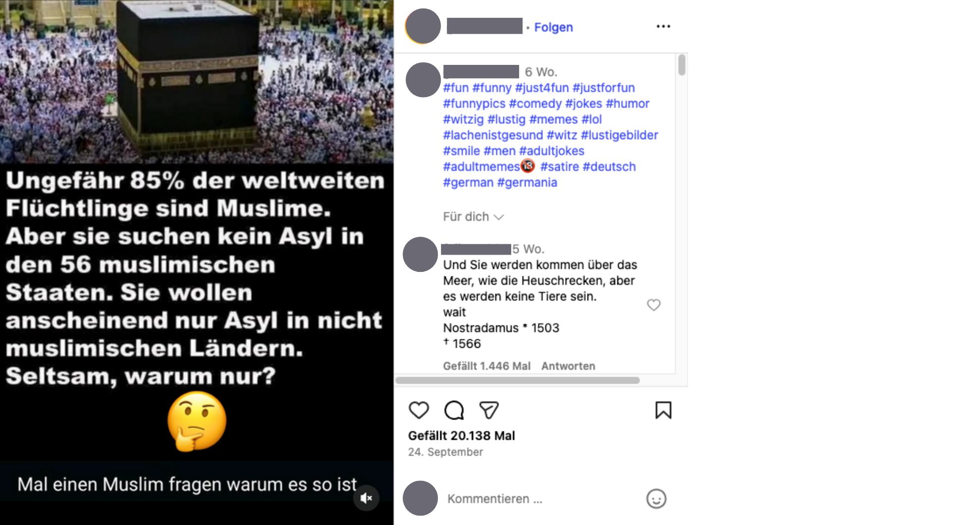 Screenshot eines Instagram-Beitrags mit der ursprünglichen Behauptung.