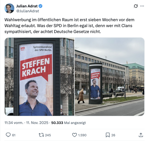 Screenshot des X-Beitrags von Julian Adrat