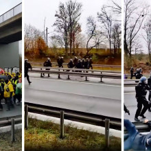 Collage zeigt 3 Aufnahmen der Demonstration an der B49 in Gießen