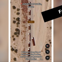 Dieses Video mit Satellitenbildern aus dem Sudan verbreitete sich im November 2025 in Sozialen Netzwerken – anders als behauptet, hat das Bild jedoch nichts mit den Massakern durch die RSF-Miliz zu tun. (Quelle: Tiktok / Google Earth / Airbus; Screenshot und Collage: CORRECTIV.Faktencheck)