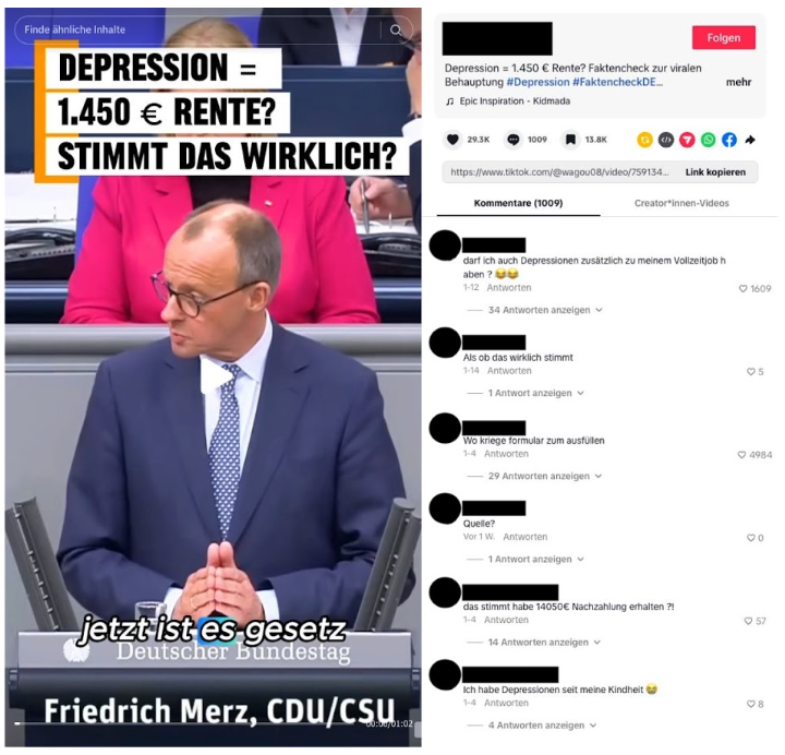 Auf Tiktok bekam ein einziges Video mit der Behauptung über die bedingungslose Rente 1,7 Millionen Ansichten