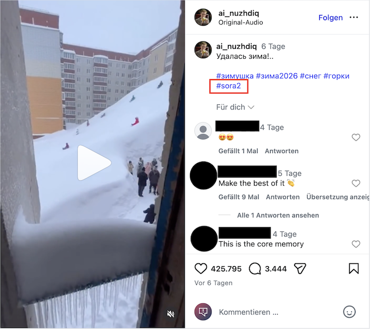 Der mutmaßliche Ursprungsbeitrag auf Instagram