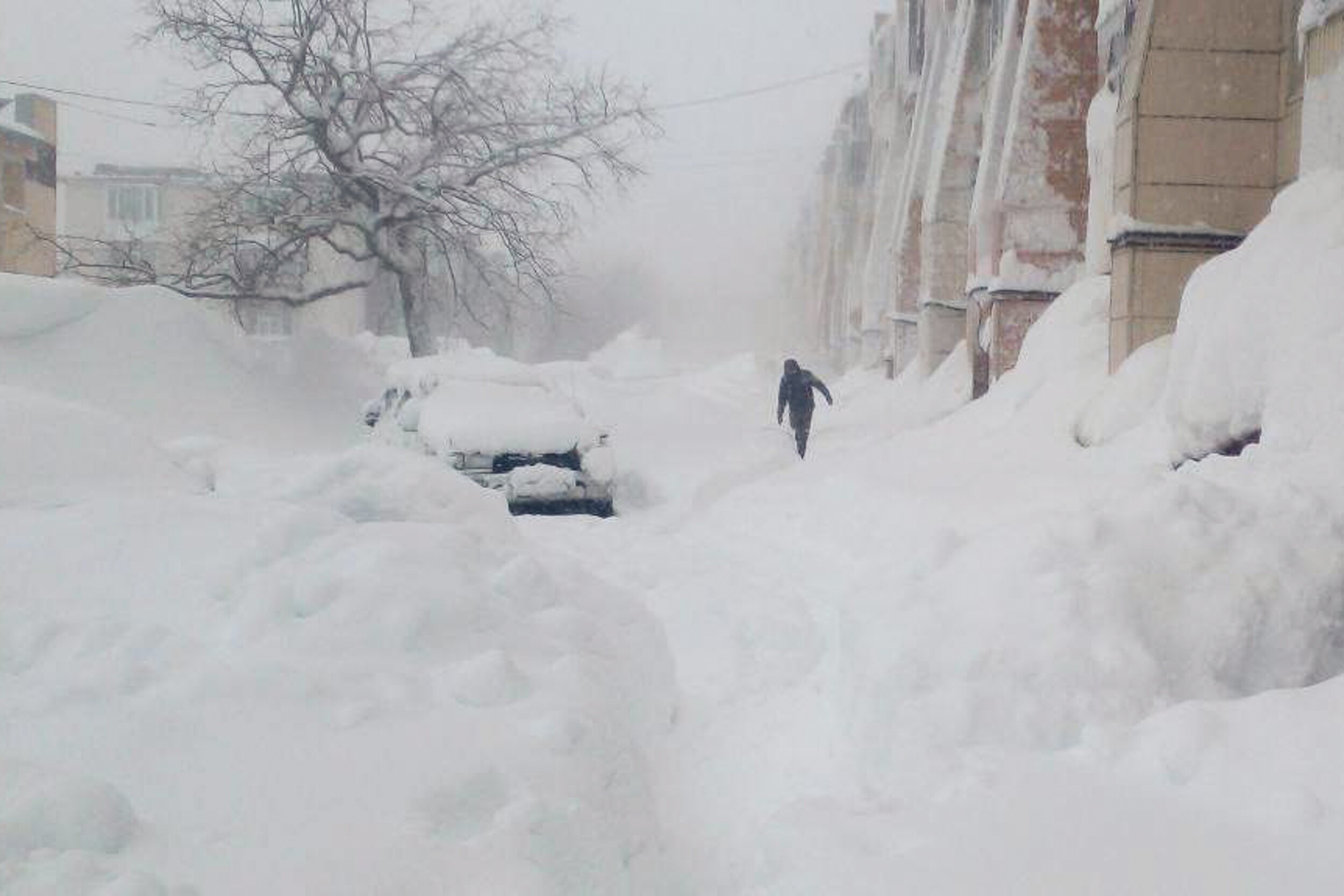 Eingeschneite Autos in Kamtschatka am 15. Januar 2025