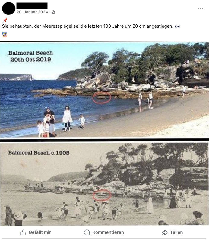 Auf Facebook verbreitete sich dieser Fotovergleich des Balmoral Beach in Sydney
