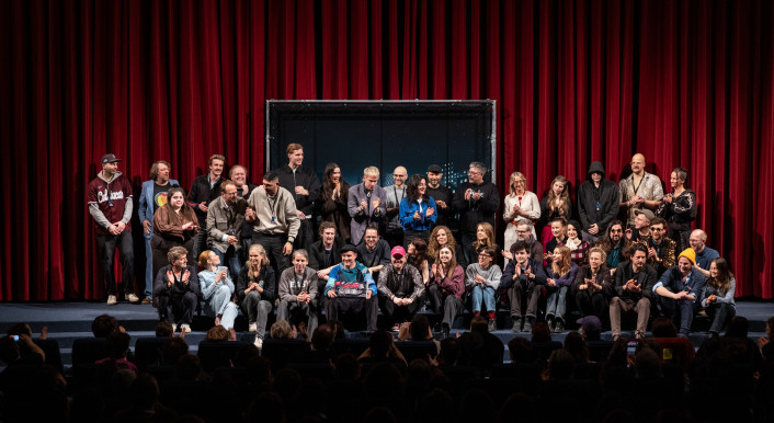 Rebecca Pap, Marcant, Eva Karl Faltermeier, Anette Dowideit, Karoline Herfurth, Marc-Uwe Kling, Sarah Bosetti, Maren Urner, Sebastian 23, Abdul Kader Chahin, Nico Semsrott, Siegfried und Joy & Team bei der Weltpremiere vom News im Netz Format FUN FACTS im Delphi Filmpalast Berlin am 23. Februar 2026 © Clemens Porikys