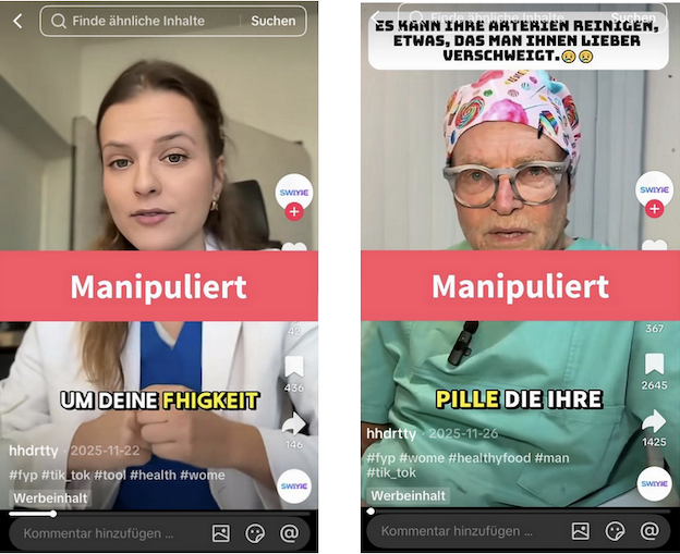 Screenshots der Deepfakes auf Tiktok