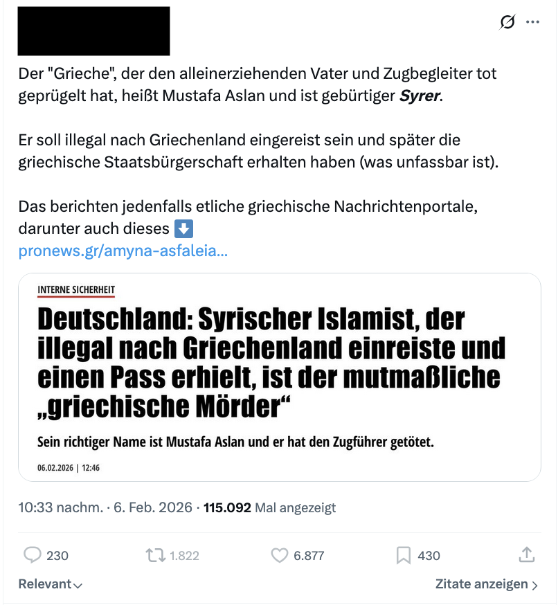 Ein Beitrag auf X mit der Behauptung