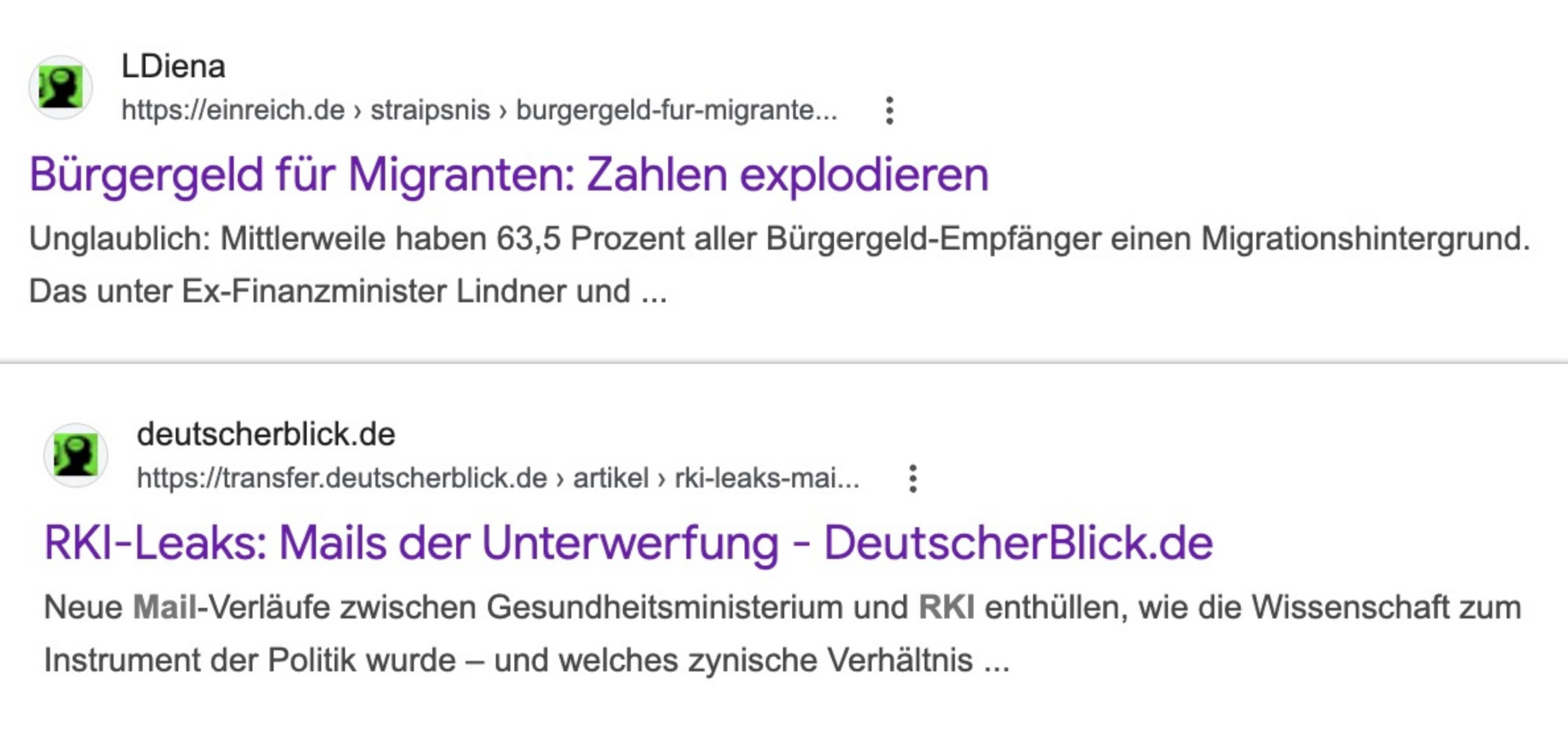 Zwei deutschsprachige Webseiten mit dem Logo von Ldiena von Laurynas Ragelskis