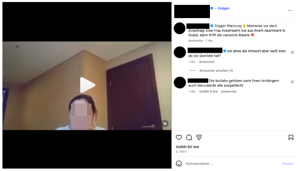 Anders als auf Instagram behauptet, zeigt dieses Video keine Folgen eines iranischen Angriffs in Dubai