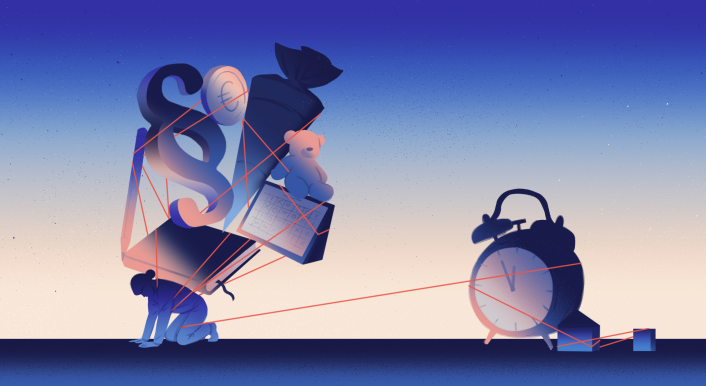 Die Illustration zeigt ein symbolisches Bild einer Schulsozialarbeiterin, die überlastet ist.