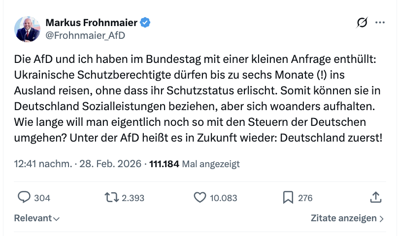 X-Beitrag von Frohnmaier