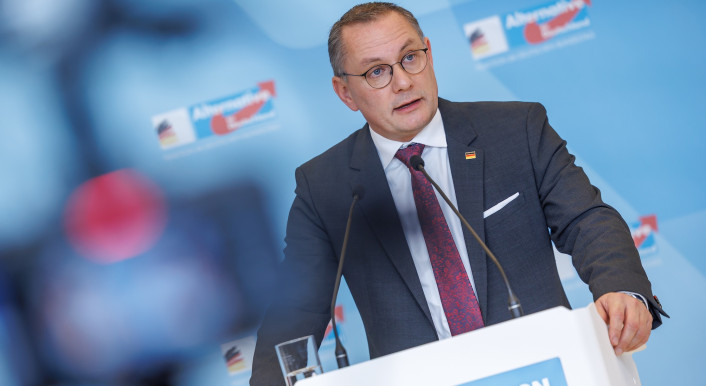 Tino Chrupalla (AfD), bei einem Statement der AfD am 04.11.25 in Berlin.