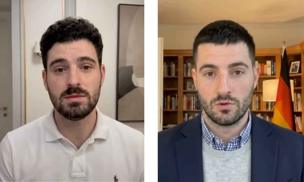 Collage der Gesichter der Youtube-Sprecher „Michael Goldmann“ und „Servus Deutschland“ 