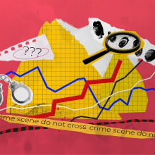 Collage grafischer Elemente zum Thema Polizeiarbeit und Kriminalität