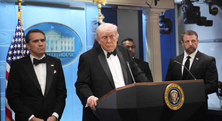 US-Präsident Donald Trump nach dem Angriff auf das Korrespondenten-Dinner bei einer Pressekonferenz