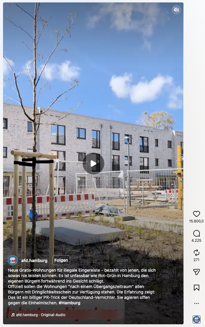 Auf Instagram bekam die AfD Hamburg für ihren Beitrag rund 16.000 Likes