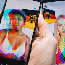 Mehrere Profile betreiben auf Social Media dieselbe Masche: Sie setzen KI für Bilder und Videos von angeblichen Frauen ein, die für die AfD werben und auf Erotik-Plattformen locken wollen (KI-generiertes Symbolbild: CORRECTIV / Ivo Mayr)