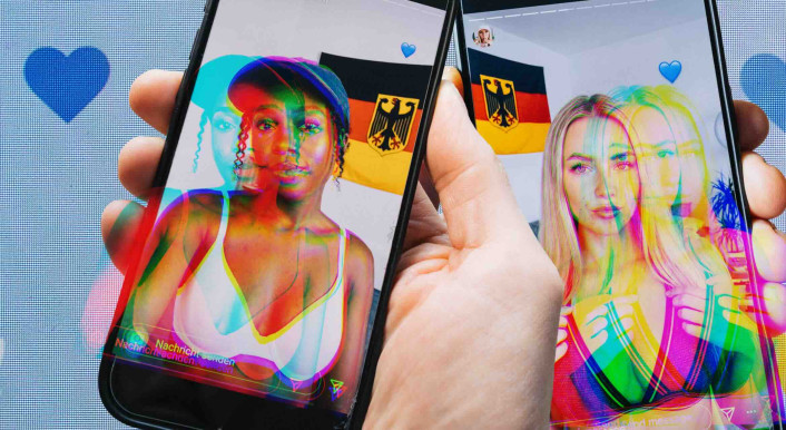 Mehrere Profile betreiben auf Social Media dieselbe Masche: Sie setzen KI für Bilder und Videos von angeblichen Frauen ein, die für die AfD werben und auf Erotik-Plattformen locken wollen (KI-generiertes Symbolbild: CORRECTIV / Ivo Mayr)