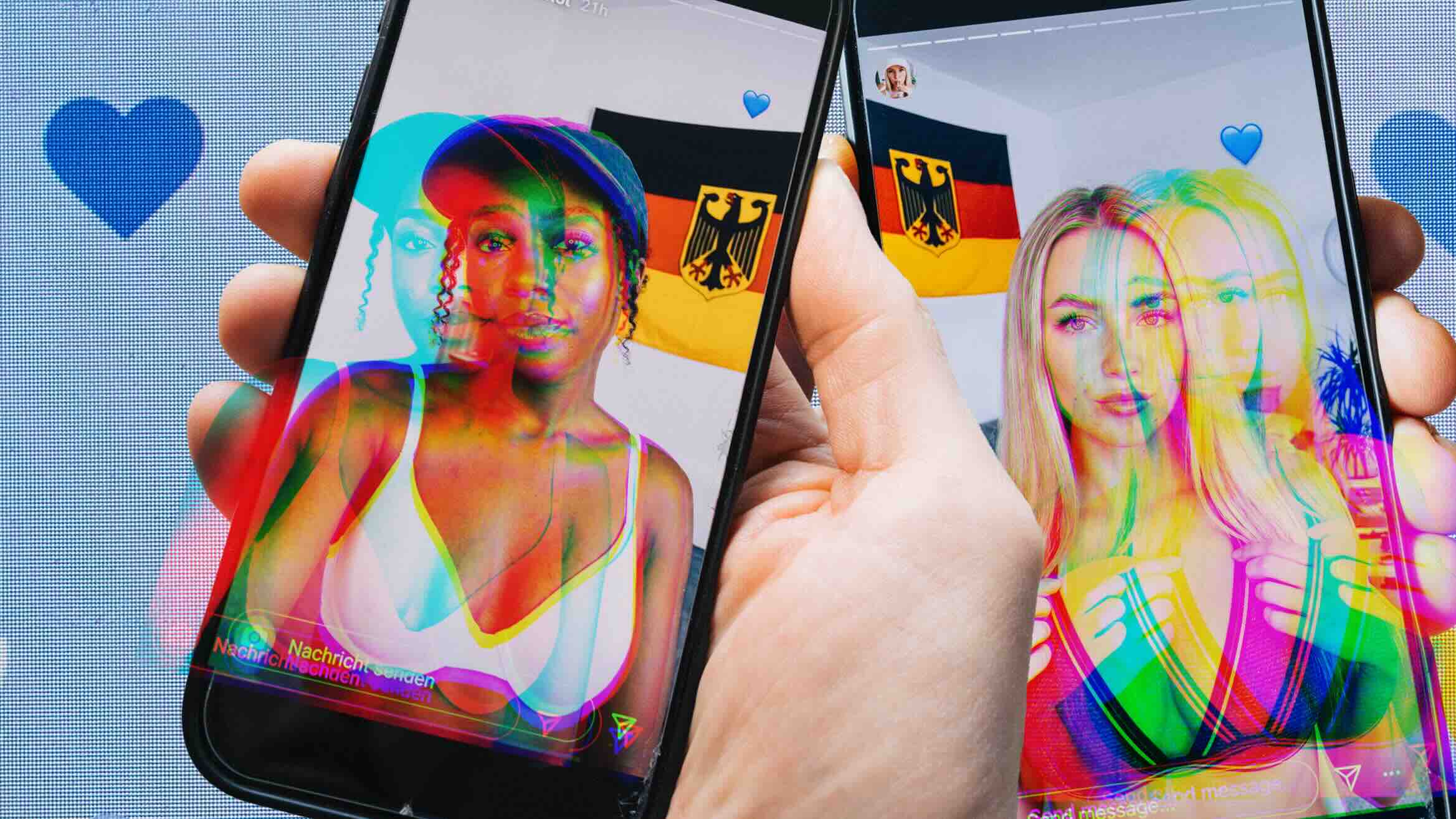 Mehrere Profile betreiben auf Social Media dieselbe Masche: Sie setzen KI für Bilder und Videos von angeblichen Frauen ein, die für die AfD werben und auf Erotik-Plattformen locken wollen (KI-generiertes Symbolbild: CORRECTIV / Ivo Mayr)