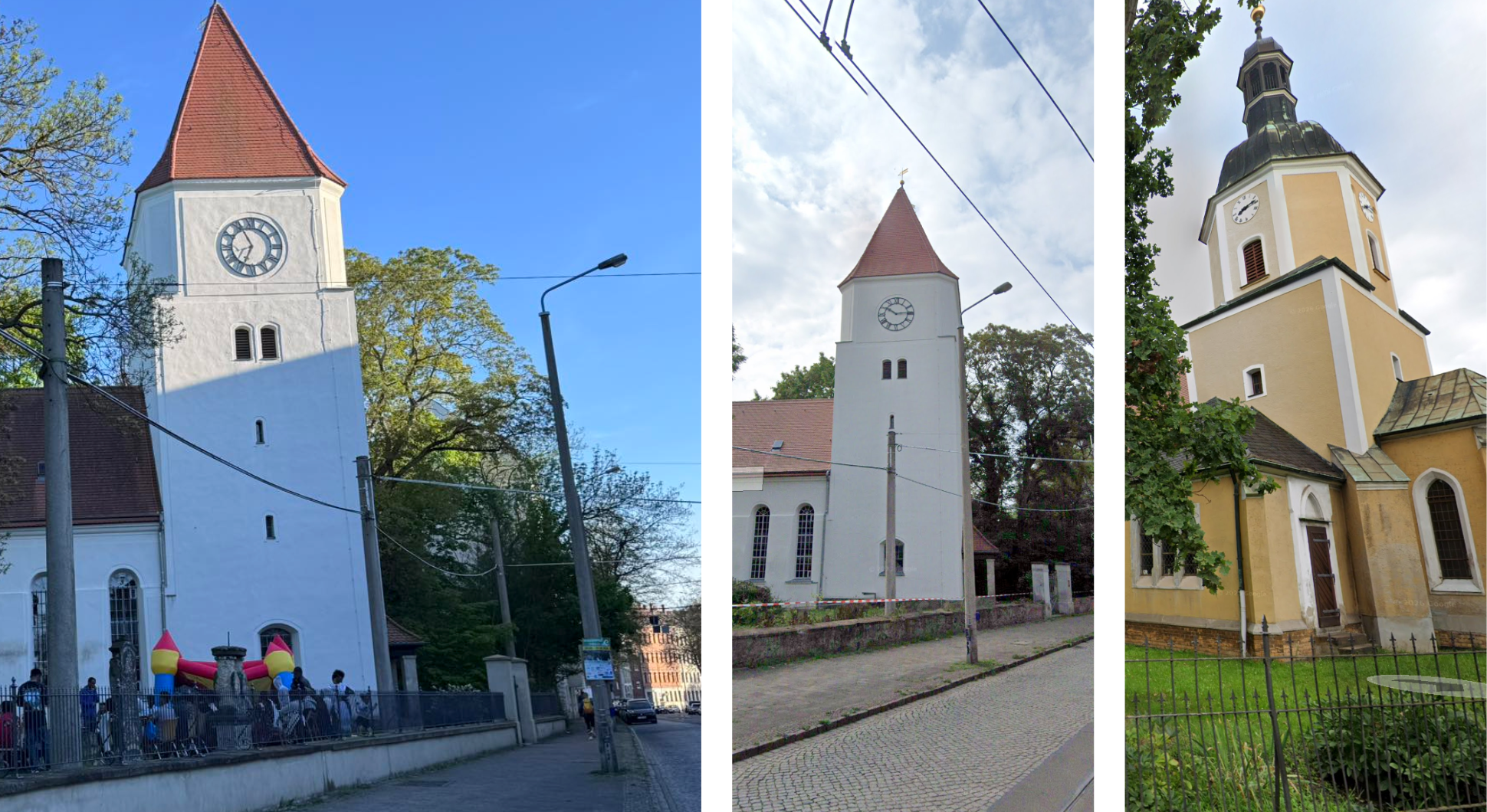 Collage mehrerer Bilder von Kirchen