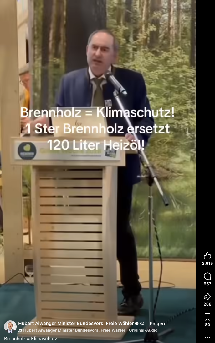 Ausschnitt aus dem Kurzvideo von Hubert Aiwanger auf Facebook