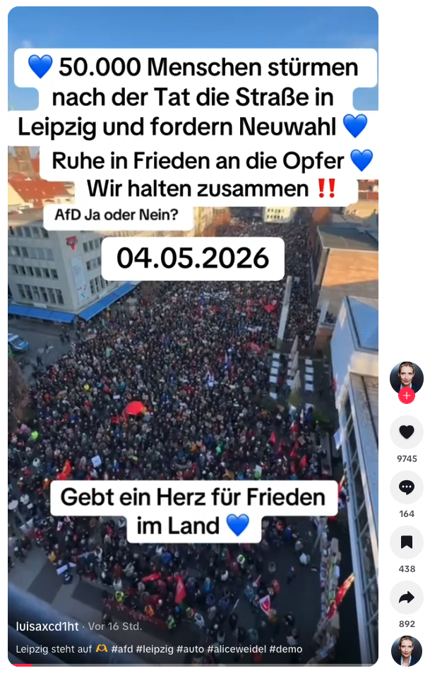Screenshot eines Tiktok-Videos, in dem eine große Demonstration zu sehen ist.