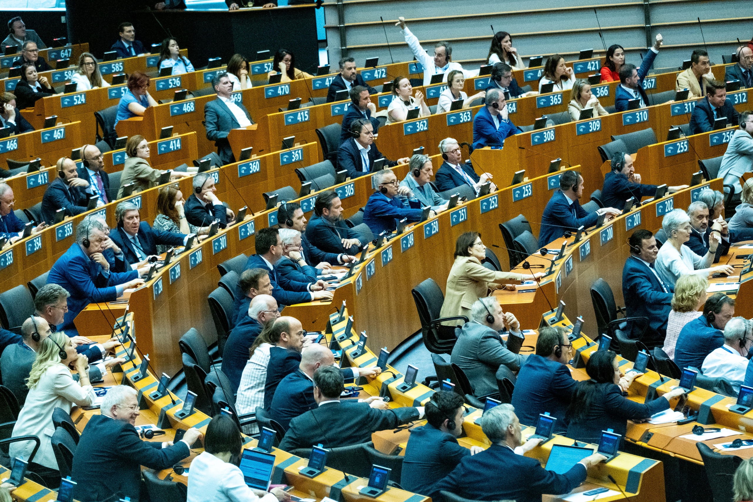Der Plenarsaal des Europäischen Parlaments in Brüssel während einer Sitzung im Mai 2025.
