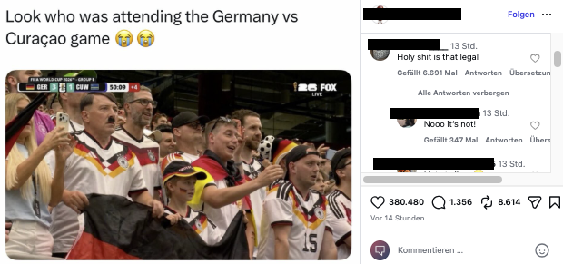 Instagram-Beitrag mit Bild des angeblichen Deutschland-Fans
