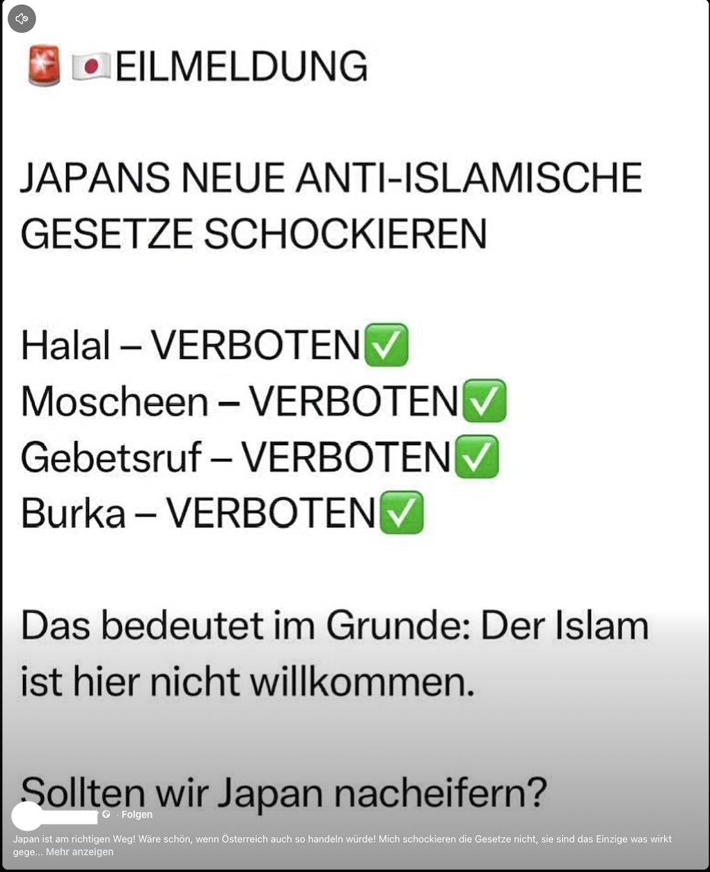 Facebook-Beitrag mit der Behauptung