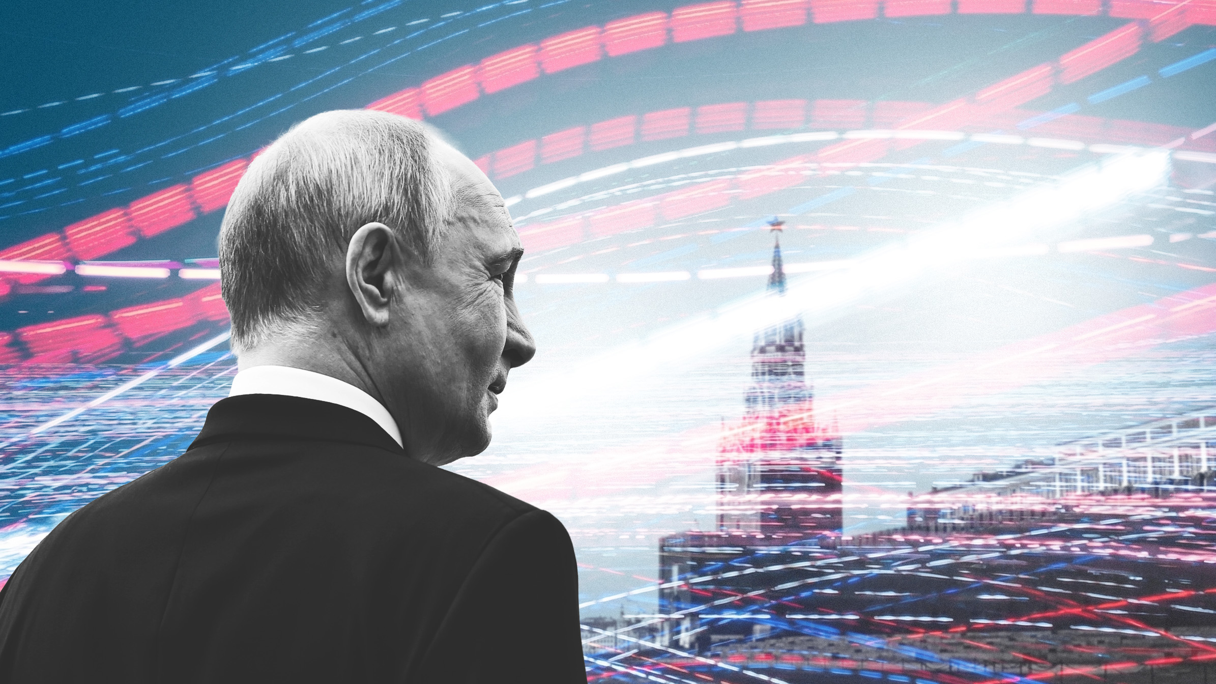 Russland führt einen hybriden Krieg gegen den Westen. Collage: Ivo Mayr / CORRECTIV, Fotos: Alexander Kazakov / picture alliance / TASS & unsplash.com