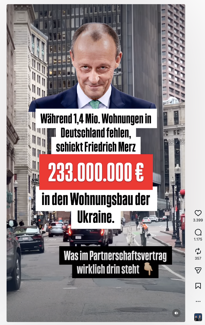 Auf Instagram verbreitet sich die Falschbehauptung, Deutschland finanziere Sozialwohnungen in der Ukraine mit 233 Millionen Euro